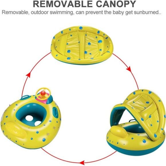 Baby Pool Float, Topist‎ Baby Inflatable Swimming Ring with Adjustable Sun Shade - Picture 5 of 6
